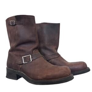 FRYE Brown Leather Engineer Boots Buckle Strap Size 10.5M
